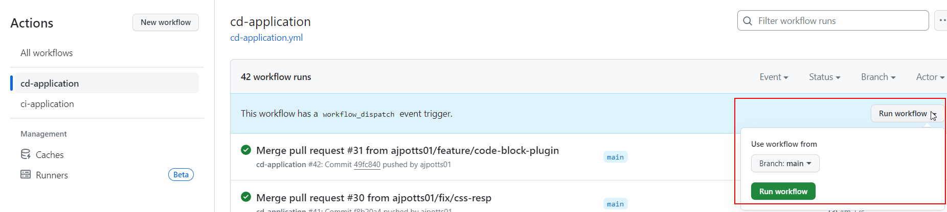 Workflow Dispatch button in Github Actions