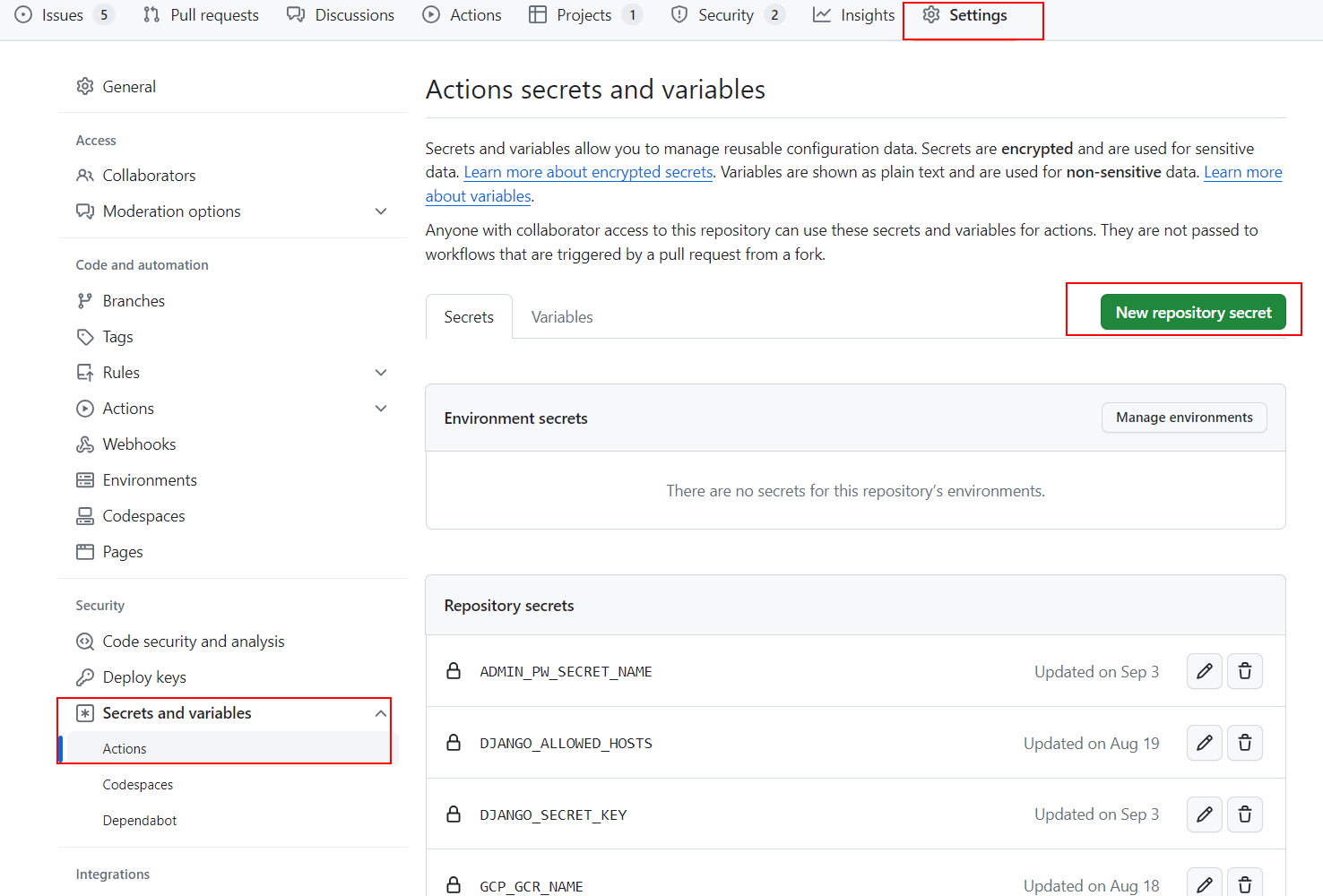 Secrets in Github Actions