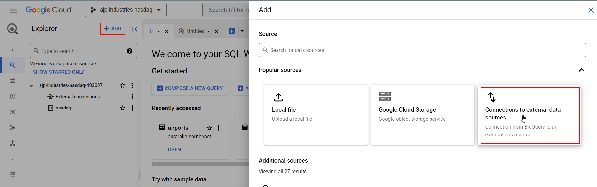 Creating a BigQuery external connection