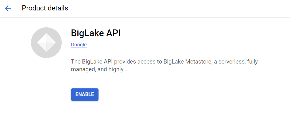 Searching for BigLake API