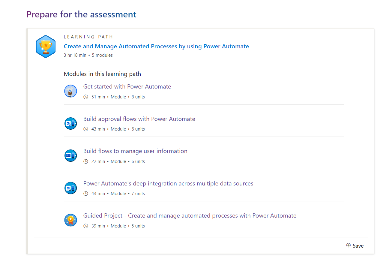 Screenshot of Power Automate learning path on Microsoft Learn